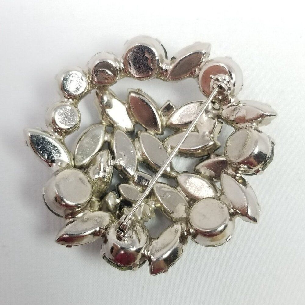 Vintage Gray Rhinestone Cluster Brooch, Marquise Shape, Silver Tone, 2 Inch - Picture 3 of 6
